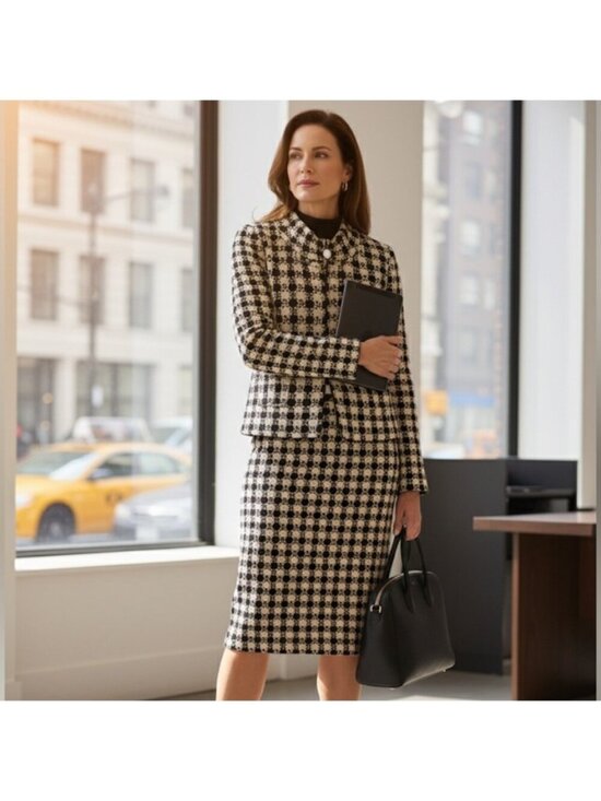 St. John Dresses & Skirts - St. John Houndstooth Santana Knit Two Piece Skirt Suit Set - Jacket 4 Skirt 8